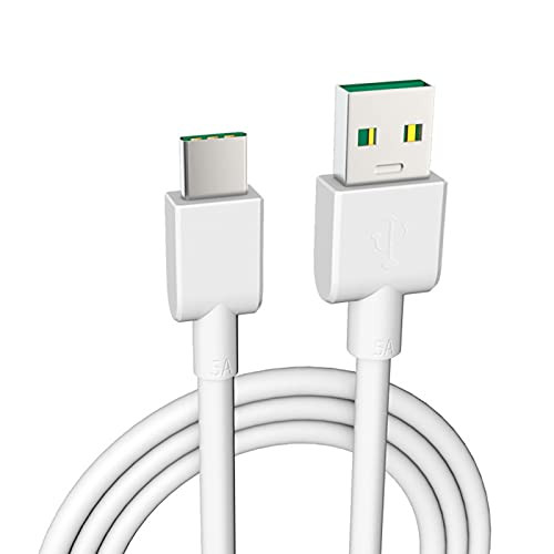 Charger 1/2m 5A Flash Charge Type-C Charging Cable Data Transfer Charger Cord Compatible with Oppo VOOC - White 1M