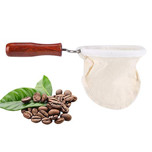 Coffee Filter Cloth, Reusable Washable Flannel Cloth Handmade Coffee Filter Strainer Cloth with Wood Handle-Small-