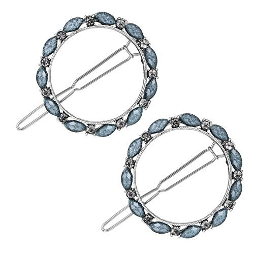 COTTVOTT Hollow Geometric Hair Clips Barrettes Women Girls Rhinestones Circle Star Hairpin Hair Accessories -RoundA-blue/2pcs-