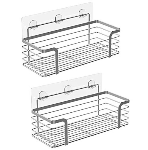 Shower Caddy Basket Shelf - Shampoo Conditioner Bathroom Kitchen Storage Organizer SUS304 Stainless Steel No Drilling - 2 Pack