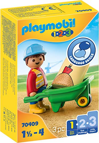 Playmobil Construction Worker with Wheelbarrow 70409 1.2.3 for Young Kids