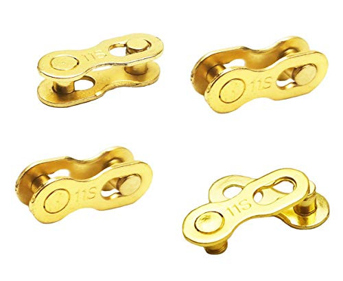 Hyamass 4 Pairs Bicycle Missing Link 11 Speed Chain Reusable Steel Bike Chain Link?Gold?