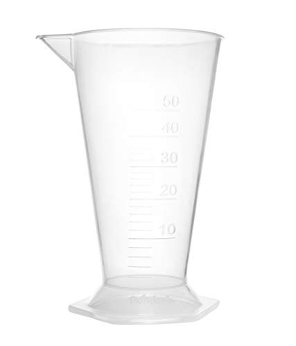 Conical Measure, 50ml - Polypropylene Plastic, Translucent - Pouring Spout - 2ml Raised Graduations - Hexagonal Base - Eisco Labs