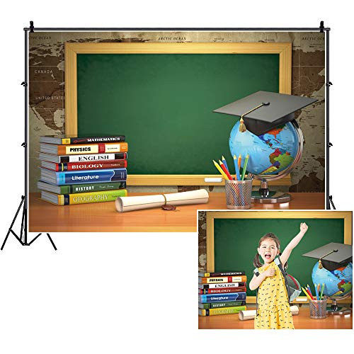CSFOTO Polyester 5x3ft Blackboard Backdrop Back to School Backdrop Books Tellurion Online Teaching Backdrop Graduation Background Teach Online Decor Background