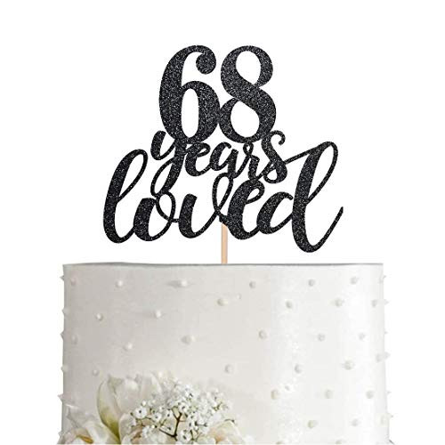 68 Black Glitter Happy 68th Birthday Cake Topper, Cheers to 68 Years ...