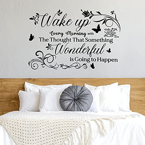 Inspirational Wall Decals for Bedroom Vinyl Letter Wall Sticker Motivational Saying Quotes Wake up Every Morning with The Thought That Something Wonderful is Going to Happen for Kitchen Home Decor