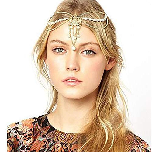Fdesigner Boho Pearl Head Chain Gold Fashion Wedding Hair Accessories Charm Headpieces Hair jewelry for Wome and Girls Fdesigner Boho Pearl Head Chain Gold Fashion Wedding Hair Accessories Charm Headpieces Hair jewelry for Wome and Girls