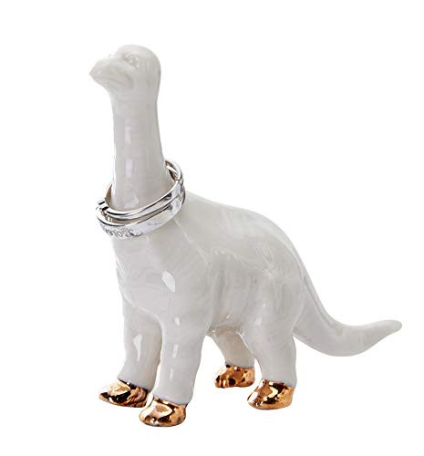 Jojuno Ceramic Adorable Little Dinosaur Ring Holder for Jewelry and Rings, Engagement Ring and Wedding Band Display, White Color