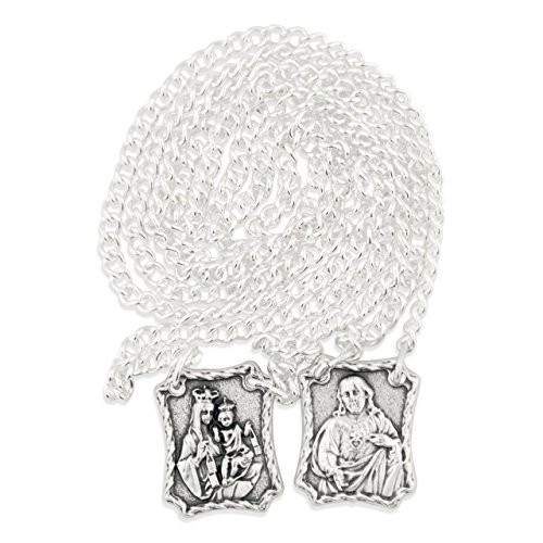 Venerare Scapular with Engraved Medal of Jesus  and  Our Lady of Mount Carmel, Made in Italy