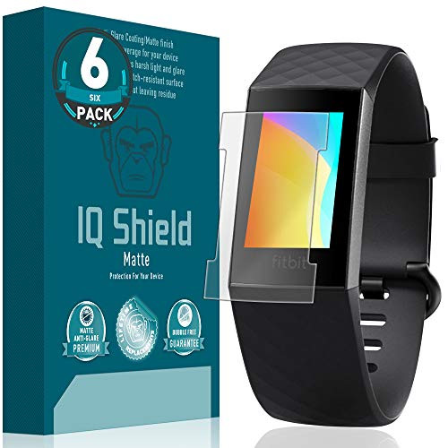 IQ Shield Matte Screen Protector Compatible with Fitbit Charge 3 -Version 2--Compatible with Charger--6-Pack- Anti-Glare Anti-Bubble Film
