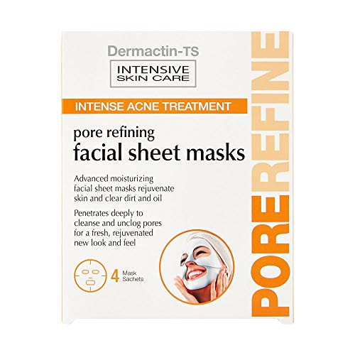 Dermactin-TS Pore Refining Facial Sheet Mask 4-Count - Rejuvenates Skin and Clears Dirt and Oil, Intense Acne Treatment, Penetrates Deeply and Unclogs Pores, Leaves Skin Fresh and Rejuvenated