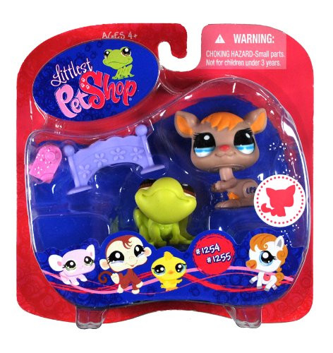 Littlest Pet Shop Exclusive Pet Pairs Portable Collectible Gift Set - Green Frog (#1254) and Brown Kangaroo (#1255) Plus Accessories