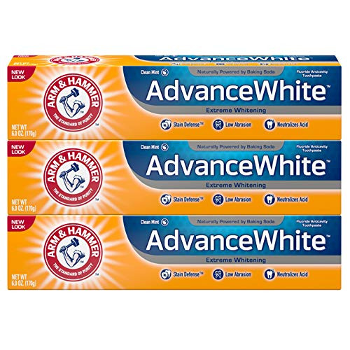Arm  and  Hammer Advance White Extreme Whitening with Stain Defense, Clean, No Mint, 6 Ounce -Pack of 3-