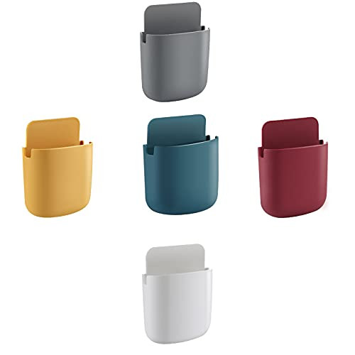 5 Pieces Remote Control Holder Wall Mount Media Storage Box Sticky Media Organizer with Adhesive for Phone Remote Control, Office Home School Use