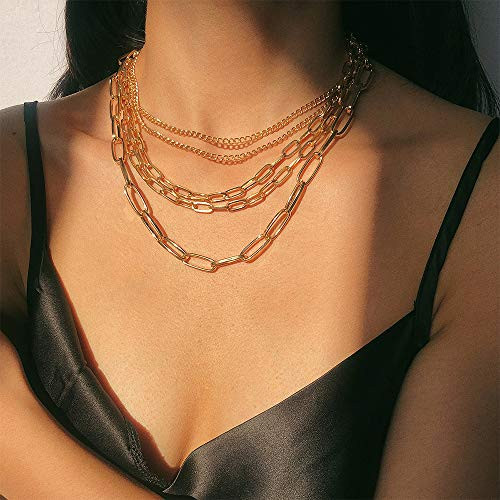 Aimimier Punk Paperclip Link Chain Necklace Layered Chunky Retangle Chain Choker Necklace Prom Party Festival Jewelry for Women and Girls -Gold- Aimimier Punk Paperclip Link Chain Necklace Layered Chunky Retangle Chain Choker Necklace Prom Party Festival Jewelry for Women and Girls -Gold-