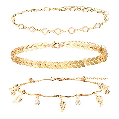 GYSONG Gold Anklets Set for Women Boho Ankle Bracelets Layered Adjustable Figaro/Cuban/Paperclip Link Handmade Chain Anklets for Women Beach Jewelry Anklets for Gifts-Leaf- GYSONG Gold Anklets Set for Women Boho Ankle Bracelets Layered Adjustable Figaro/Cuban/Paperclip Link Handmade Chain Anklets for Women Beach Jewelry Anklets for Gifts-Leaf-