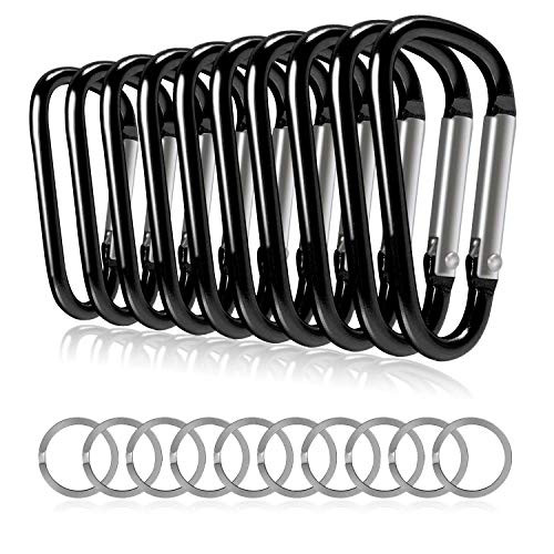 10PCS 3" Aluminum Carabiner Clip D Ring, Caribeener Clips, Spring Snap Hook for Keychain Clip with 10PCS Key Rings for Indoor Outdoor or As A Key Organizer