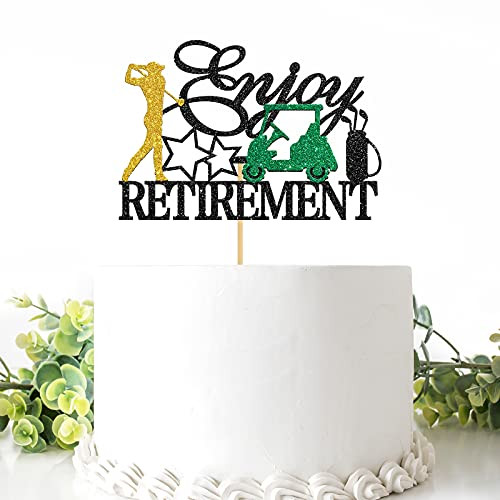 Belrew Enjoy Retirement Cake Topper, Happy Retirement Golf Theme Cake Decor, Retirement Party Cake Supplies, Glittery Balck