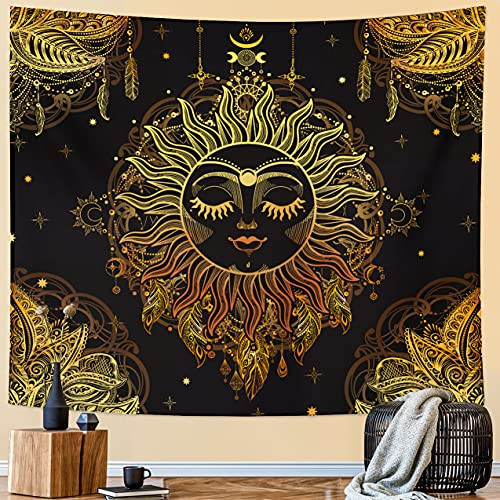 DESIHOM Sun and Moon Tapestry Black Gold Burning Sun Tapestry Hippie Psychedelic Tapestry Wall Tapestry for Bedroom Living Room Dorm Decor 59x51 Inch DESIHOM Sun and Moon Tapestry Black Gold Burning Sun Tapestry Hippie Psychedelic Tapestry Wall Tapestry for Bedroom Living Room Dorm Decor 59x51 Inch