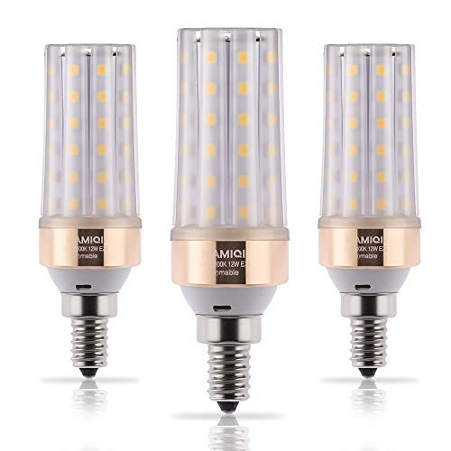 ILAMIQI E12 LED Bulbs, 10W LED Candelabra Bulb 100 Watt Equivalent, 1200lm, Decorative Candle Base E12 Corn Dimmable LED Chandelier Bulbs, Warm White 3000K LED Lamp, Frost Pack of 3