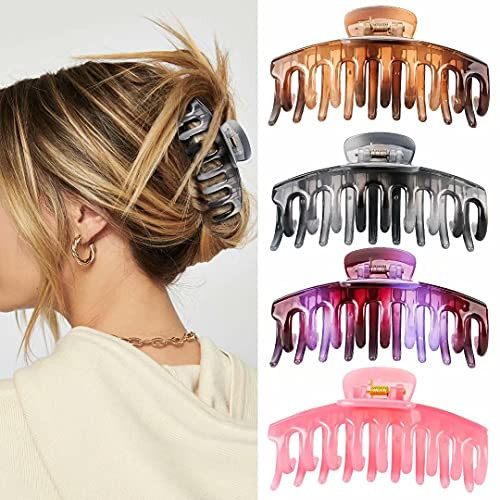 Hair Clips for Women and Girls, 4.3 Inch Nonslip Large Claw Clips, Strong Hold Claw Hair Clips for Thick and Thin Hair, Big Hair Claw Clips for Long Hair Accessories, 4 Color Available -4 Packs- Hair Clips for Women and Girls, 4.3 Inch Nonslip Large Claw Clips, Strong Hold Claw Hair Clips for Thick and Thin Hair, Big Hair Claw Clips for Long Hair Accessories, 4 Color Available -4 Packs-