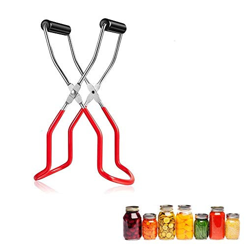 Canning Jar Lifter Tongs with Grip Handle,Stainless Steel Anti-Skid Anti-Scalding Wide-Mouth Clip Universal Jar Lifter with Grip Handle,For Canning Jars,Glass Jars,Safe and Secure Grip -Red-