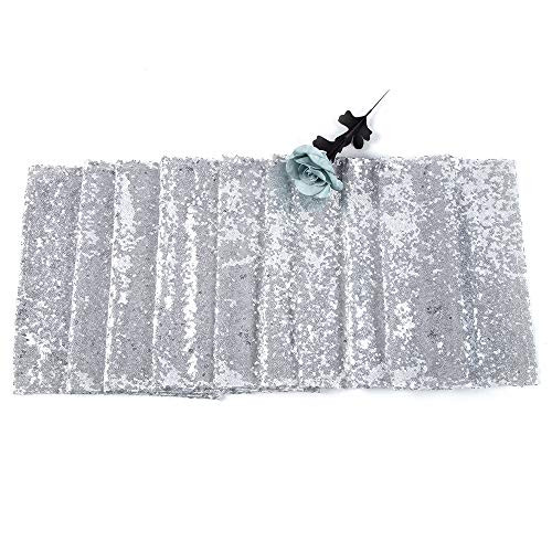 JYFLZQ Silver Sequin Table Runner 12"x108" Glitter Sequin Fabric Table Linens Runner Sparkly Sequin Runners for Table Wedding Birthday Party Decor
