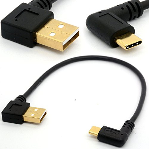 Gold Plated Angled USB C Cable Extension 90 Degree Type C to USB 2.0 Right Angle Male Converter Data Sync Charging USB-C Adapter Cord -90 Type C-2.0 Right-