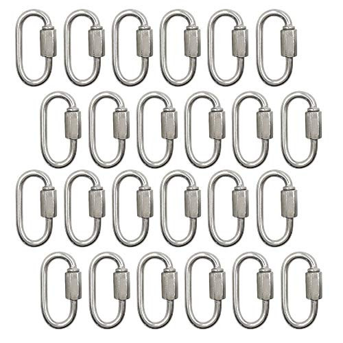 Qjaiune 24 Pcs M4 Quick Links, Stainless Steel D Shape Locking Carabiner Heavy Duty Repair Link Chain Connector