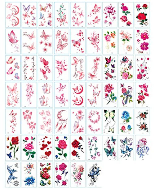 60 Sheets Flowers Butterflies Temporary Tattoos, Water Transfer Flower Rose Floral Feather Moon Butterfly Rabbit Fake Tattoo Sticker for Women Girls Kids, Body Art Decoration Kit 60 Sheets Flowers Butterflies Temporary Tattoos, Water Transfer Flower Rose Floral Feather Moon Butterfly Rabbit Fake Tattoo Sticker for Women Girls Kids, Body Art Decoration Kit