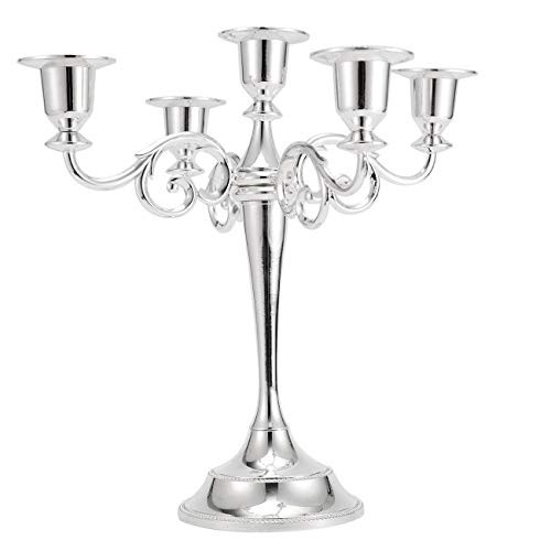 Dyna-Living Metal Candelabra, 5 Candle Holders Classical Tall Candlestick Wedding Events Candelabra Candle Stand Centerpiece, Sliver