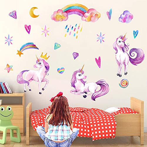 Unicorn Wall Decals, Unicorn Rainbow Wall Sticker for Girls Bedroom, 2 Sheet Heart Cloud Wall Sticker Unicorn Home Decor for Kids Nursery Room Unicorn Wall Decals, Unicorn Rainbow Wall Sticker for Girls Bedroom, 2 Sheet Heart Cloud Wall Sticker Unicorn Home Decor for Kids Nursery Room