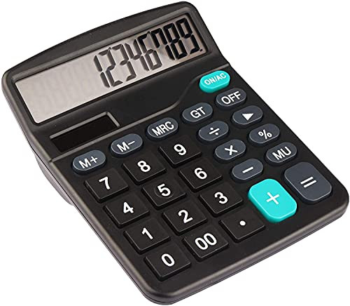 Calculator, Standard Function Electronics Calculator, 12 Digit Large LCD Display,Solar Battery Desktop Calculator Office Calculator,Black