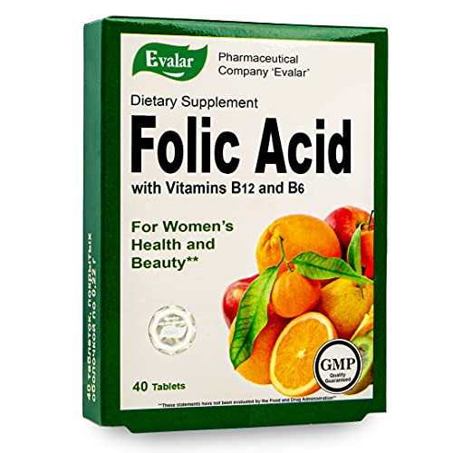 Folic Acid Evalar Siberian Supplement with Vitamin B6  and  B12 40 Tablets Supports Prenatal Health  and  Beauty Energy Metabolism ???????? ??????? ?????? ??????? ???????? ???????