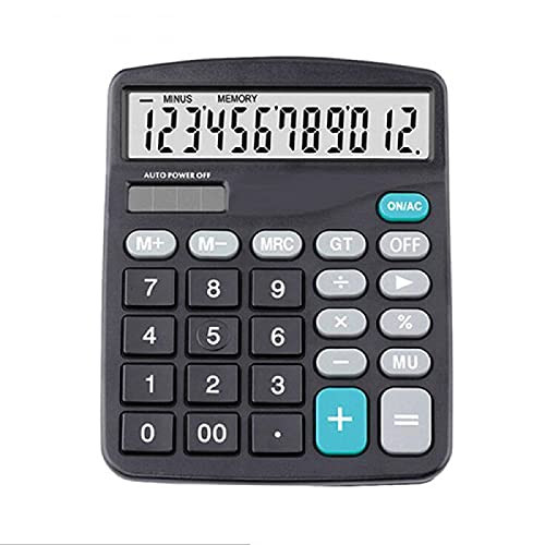12 Digit LCD Display Calculator Solar Battery Dual Power Calculator Desktop Basic Calculator with Big Sensitive Button for Business Office School Calculating-Black-