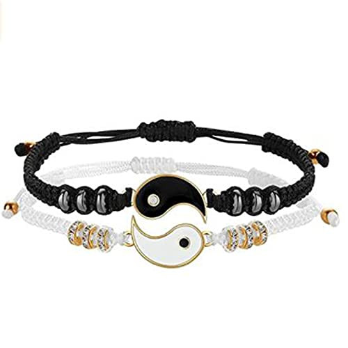 Airlove Best Friend Bracelets for 2 Matching Yin Yang Adjustable Cord Bracelet for Bff Friendship Relationship Boyfriend Girlfriend Valentines Gift -gold-