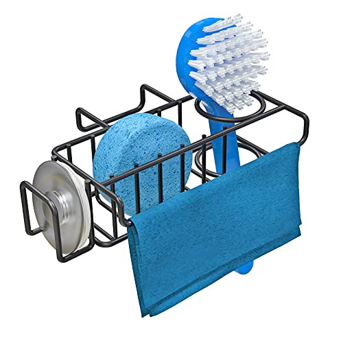 Sponge Holder for Kitchen Sink, Black Sink Caddy Organizer, Dish Brush Holder, Hanging Sponge Caddy, in Sink Dish Scrubber Holder, Over The Sink Sponge Caddy with Hook Sponge Holder for Kitchen Sink, Black Sink Caddy Organizer, Dish Brush Holder, Hanging Sponge Caddy, in Sink Dish Scrubber Holder, Over The Sink Sponge Caddy with Hook