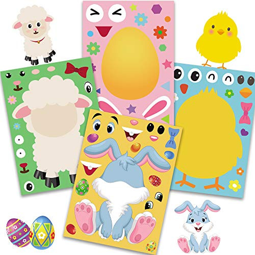 Happy Storm Easter Games for Kids Make Your Own Easter Stickers DIY Make a Face Sticker Sheets Include Easter Eggs Bunny Chicks Sheep Easter Party Supplies Favor for School Classroom Activities