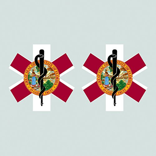 Two Pack Florida State Shaped EMT Flag Sticker FA Graphix Vinyl Decal Die Cut EMS Paramedic FL