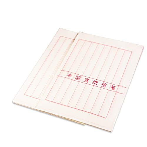 MEGREZ Chinese Japanese Calligraphy Lettering Writing Drawing Xuan Rice Paper, Traditional Script Calligraphy Handmake Letter Paper with Vertical Line Half Sheng Shu -Half Raw Ripe- Xuan, 40 Sheets