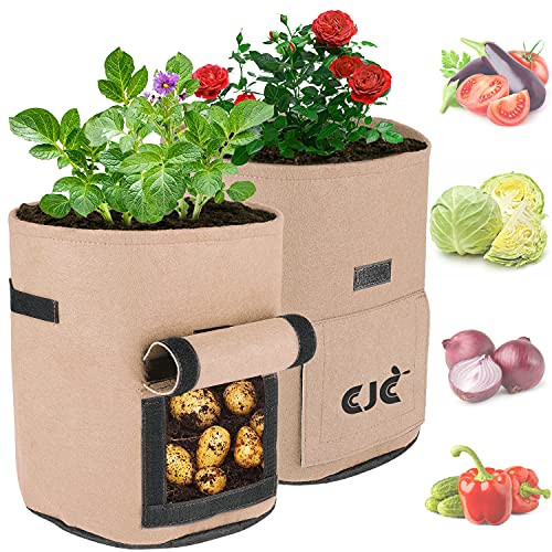 7 Gallon Potato Grow Bags w Flap,Heavy Duty Nonwoven Fabric Pots w Handles and Harvest Window,Flower/Plant/Vegetables Grow Bags,Potato Planter Garden Planting Bags Growing Containers-Beige,2 Pack- 7 Gallon Potato Grow Bags w Flap,Heavy Duty Nonwoven Fabric Pots w Handles and Harvest Window,Flower/Plant/Vegetables Grow Bags,Potato Planter Garden Planting Bags Growing Containers-Beige,2 Pack-