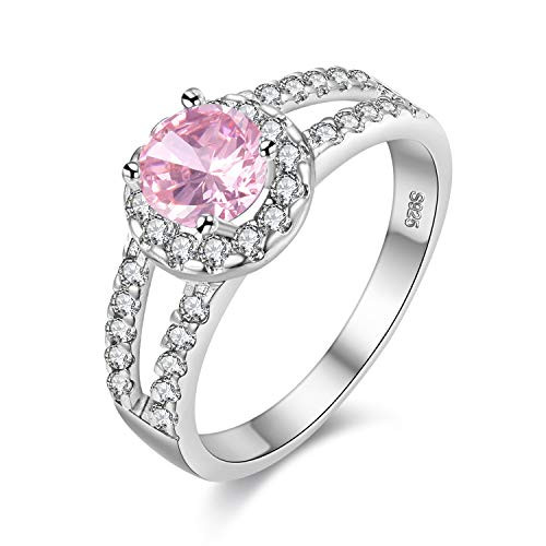 Uloveido Women Silver Color Round Cut Simulated Pink Tourmaline Anniversary Rings Split Shank Promise Rings Her Valentine's Gifts for Women Girl Girlfriend -Pink, Size 6- J510 Uloveido Women Silver Color Round Cut Simulated Pink Tourmaline Anniversary Rings Split Shank Promise Rings Her Valentine's Gifts for Women Girl Girlfriend -Pink, Size 6- J510