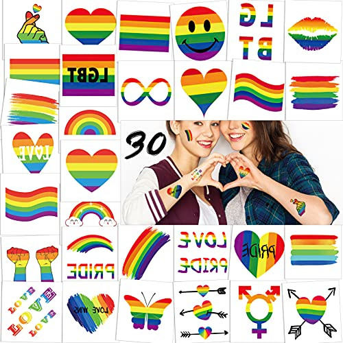 Konsait 30 Sheets Rainbow Temporary Tattoos, Rainbow Flag Heart Tattoos Waterproof Body Art Sticker for Girls Boys Party Favors Pride Equality Parades Celebrations Konsait 30 Sheets Rainbow Temporary Tattoos, Rainbow Flag Heart Tattoos Waterproof Body Art Sticker for Girls Boys Party Favors Pride Equality Parades Celebrations