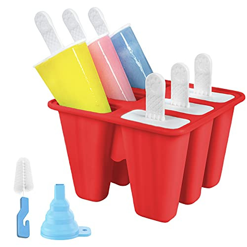 Hibery Popsicle Molds, Homemade 6-Cavities Silicone Popsicle Molds Reusable Easy Release Ice Pop Molds Popsicle Maker with Silicone Funnel  and  Cleaning Brush