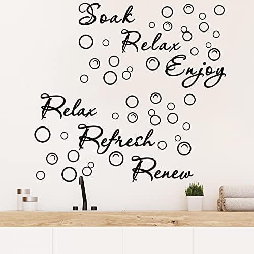 2 Pieces Bathroom Wall Decals Sticker Relax Refresh Renew Quote Vinyl Wall Decal Soak Relax Enjoy Wall Sticker Spa Wall Sticker Mirror Stickers Sink Decor Vinyl Quote Saying Wall Art for Home Bathroom
