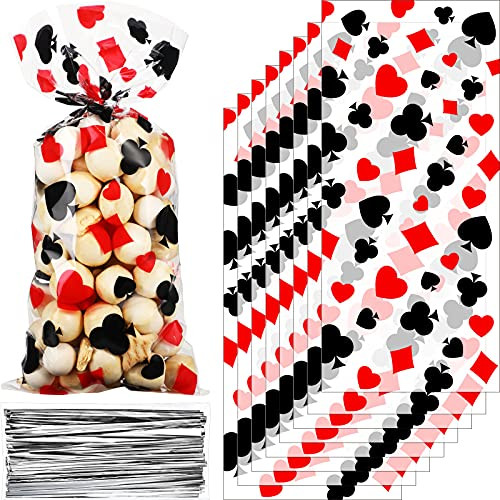 100 Pieces Casino Party Cellophane Treat Bags, Black Red Las Vegas Poker Party Plastic Candy Bags Goodie Favor Bags with 100 Silver Twist Ties for Casino Themed Poker Birthday Party Supplies 100 Pieces Casino Party Cellophane Treat Bags, Black Red Las Vegas Poker Party Plastic Candy Bags Goodie Favor Bags with 100 Silver Twist Ties for Casino Themed Poker Birthday Party Supplies