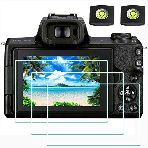 Screen Protector for Canon EOS M50 Mark II Camera  and  Hot Shoe Cover, ULBTER 0.3mm 9H Hardness Ultra-clear Tempered Glass Screen Protector,Anti-Scrach Anti-Fingerprint Anti-Dust Anti-Bubble [3 Pack-