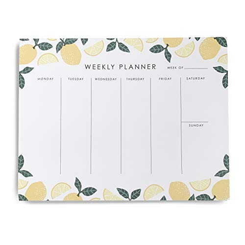 Weekly Planner Notepad - 9x7 inches, 52 tear off sheets - Desk Planner / Calendar Notepad Organizer for Weekly To Do List, Notes and Schedule -Lemons-