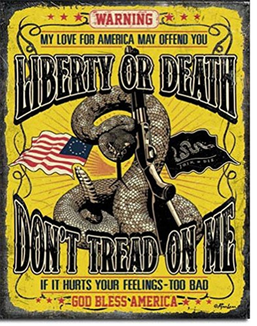 Liberty Or Death Don't Tread On Me God Bless America Tin Collectible Sign Liberty Or Death Don't Tread On Me God Bless America Tin Collectible Sign