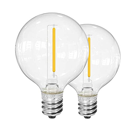 SUNTHIN 2 Pack LED G40 Shatterproof Solar Bulbs for Solar Globe String Lights, Warm White 2700K 1W LED Bulb with E12 Sockets
